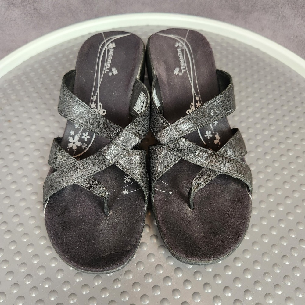 Merrell Alyssum Black Sandals Womens Size 7 Wedge Slip On Casual Comfort Shoes‎